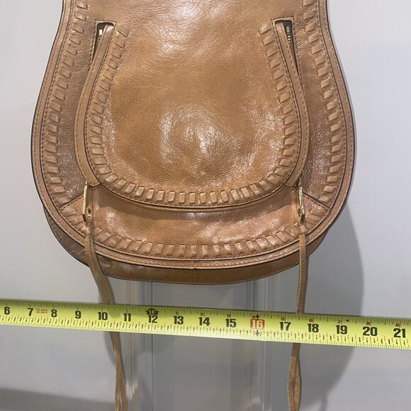 REBECCA MINKOFF Whipstitch Leather Saddle Crossbody Shoulder Bag Flap Brown Tan - Picture 15 of 16